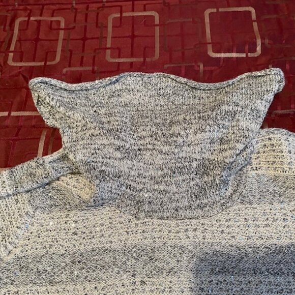Nue Options White/Grey wTiny Sparkling Silver Discs Sweater Cowl Collar Sz XL - Picture 3 of 11